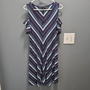 White House Black Market Blue and White Cold Shoulder Sundress
